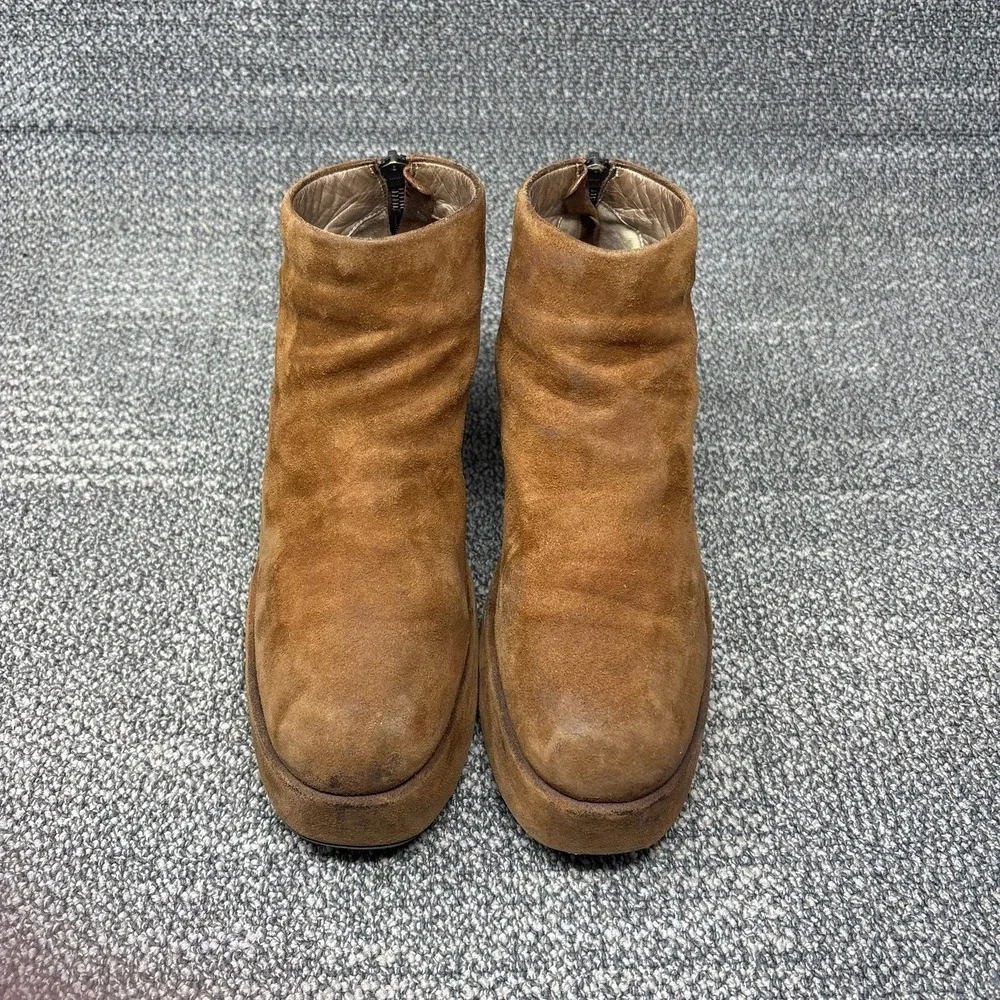 Marsell Brown Suede Platform Wedge Ankle Boots Back Zip Luxury Made Italy